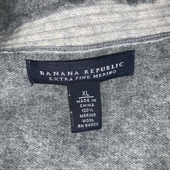 Banana republic Striped Gray Cream ruffle cardigan extra fine Marino wool XL - Picture 8 of 8